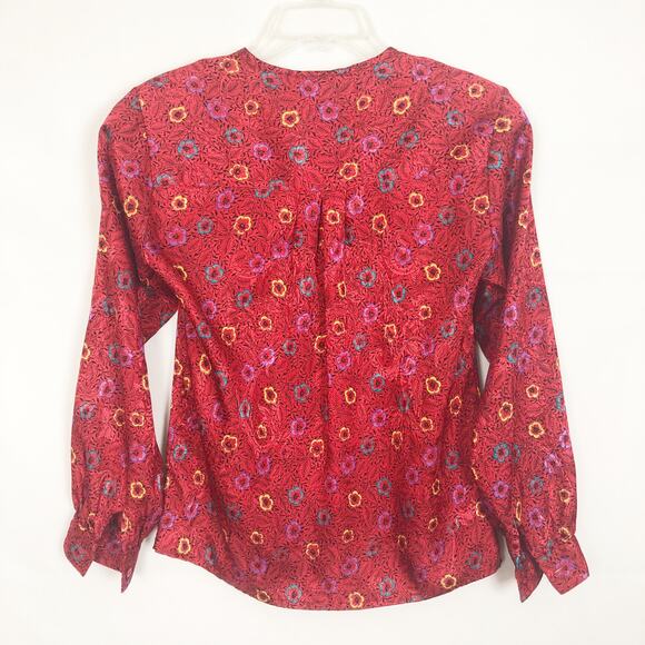 Oscar de la Renta Floral Red Long Sleeve Top Size 4 - Picture 6 of 11